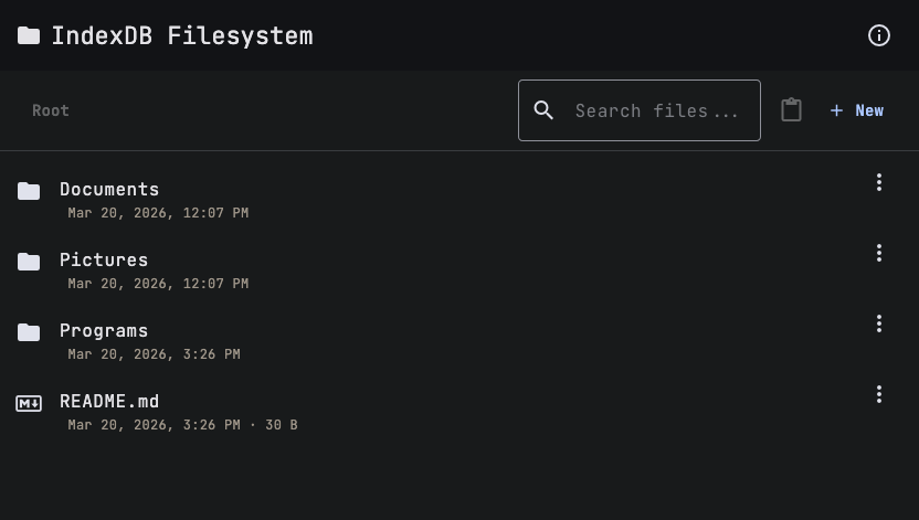 IndexFS file explorer showing the root directory